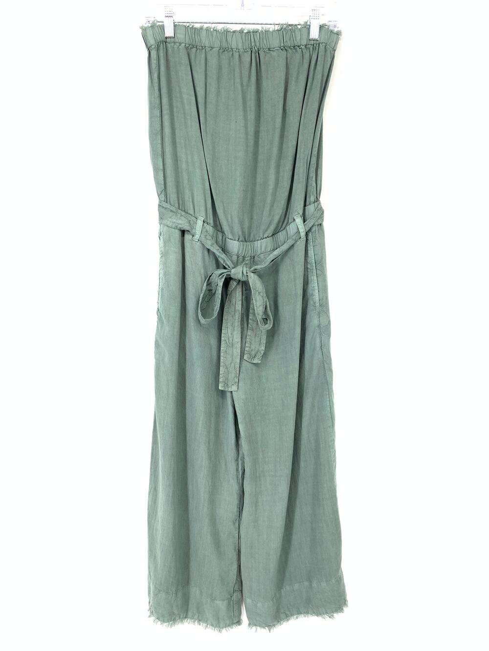 Cloth & Stone Women's Size Medium Strapless Frayed Elastic Waist Jumpsuit Green